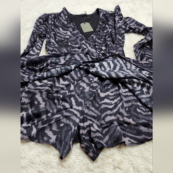NWT ALLSAINTS Irina Remix Romper UK 10 / US 6 Gray Animal Print Wrap Front - Picture 13 of 16